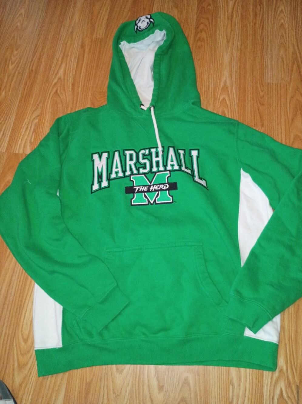 Champion Marshall Thundering Herd Green Hoodie with White Drawstrings
